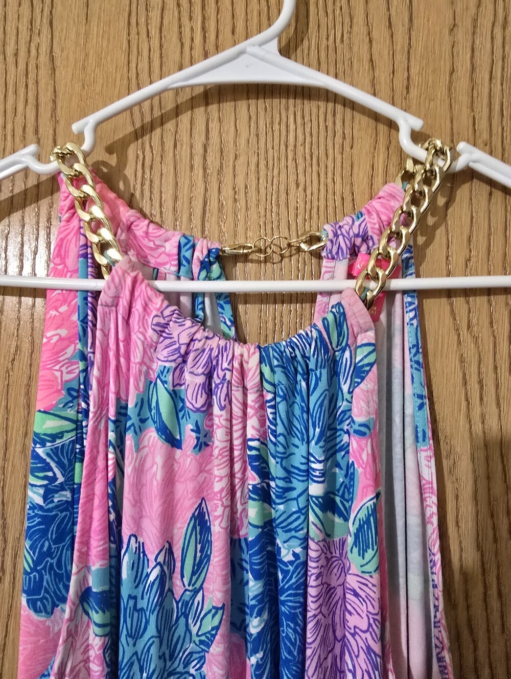 Lilly Pulitzer Pink & Blue Floral Maxi Dress with Side Slit - Picture 4 of 6